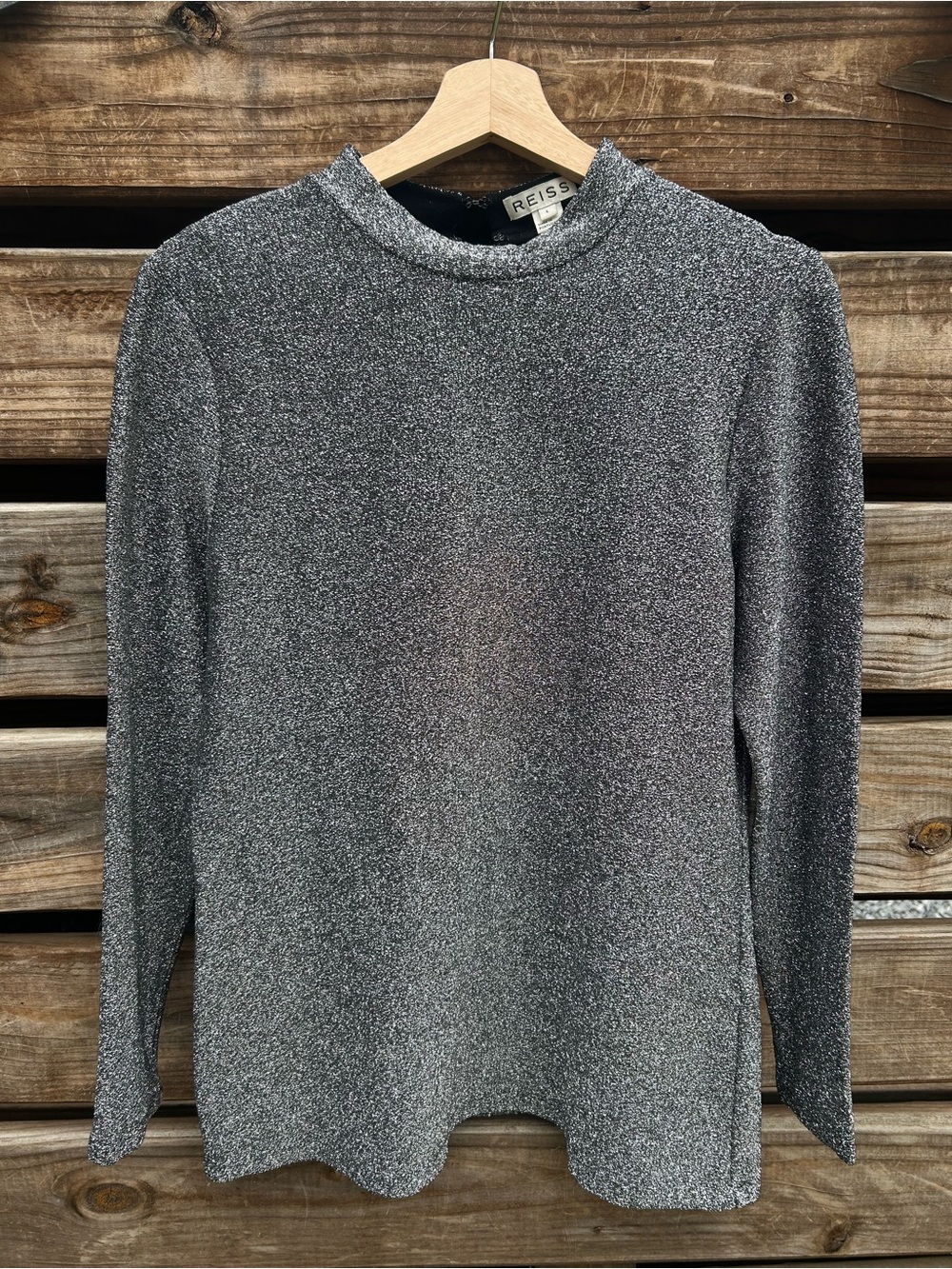 Reiss Metallic Shimmer Long Sleeve Top - L